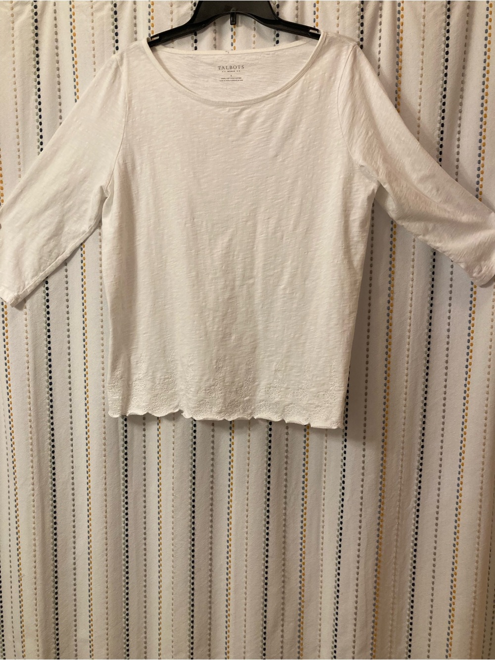 Talbots White Scoop Neck 3/4 Sleeve Tee